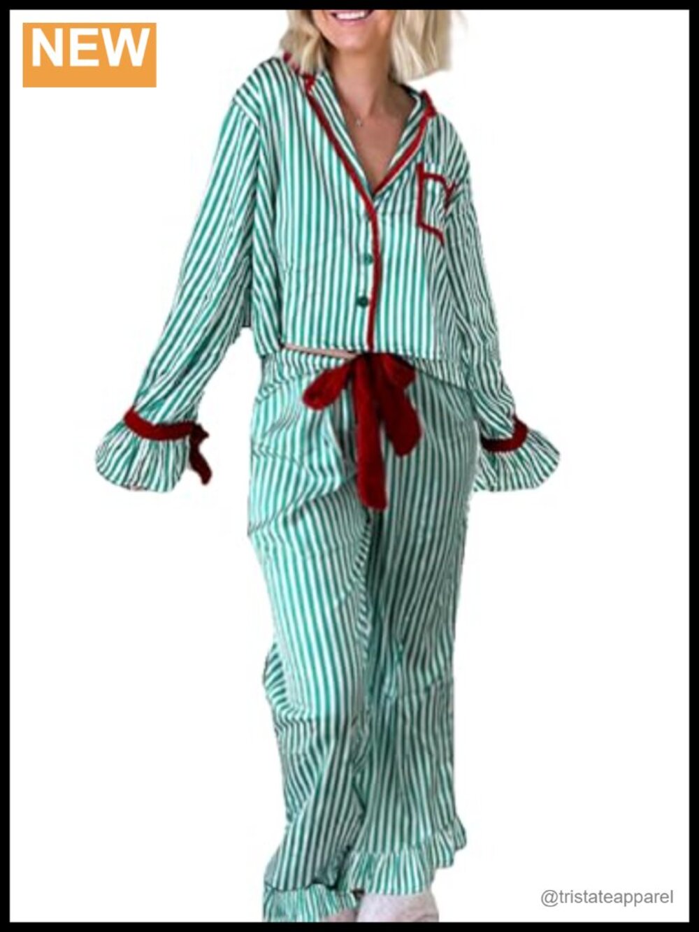 Cute Christmas Bow Tie Pajama Set Polyester Blend Long Sleeve Satin Sleepwear